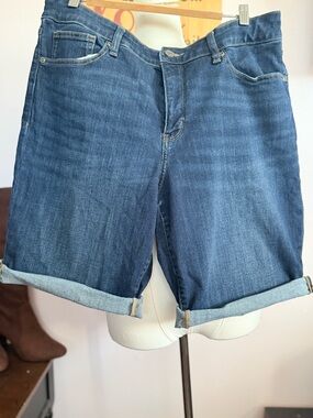 Classic High-Rise Denim Bermuda Shorts in Blue